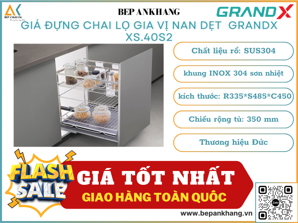Giá đựng chai lọ gia vị dao thớt nan dẹt GRANDX XS.40S2 - 400mm